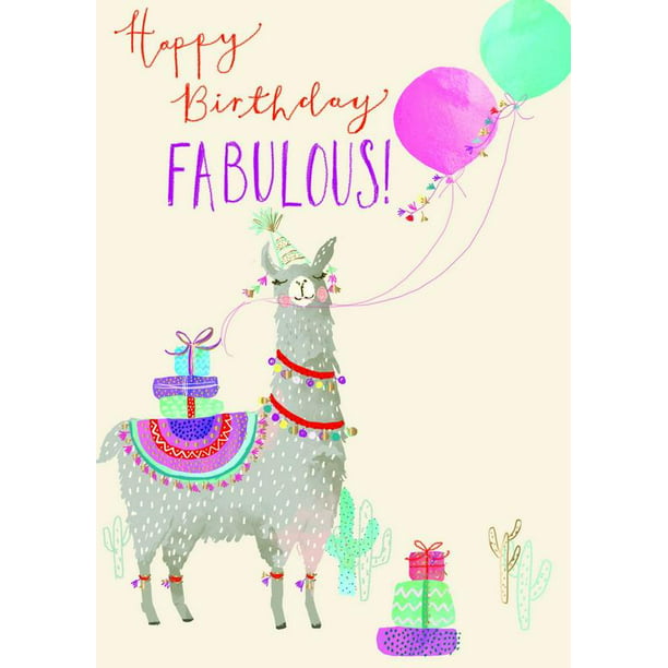 Woman Fabulous Llama with Presents and Balloons Birthday Card for Her